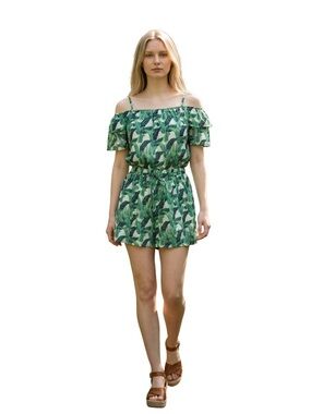 Rebecca Minkoff Tropical Palm Print Romper Boho Resort Vacation Summer Size L